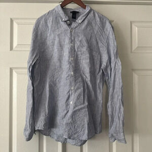 Magaschoni Man Linen Shirt Large Stripes Preppy Classic Pocket Beach